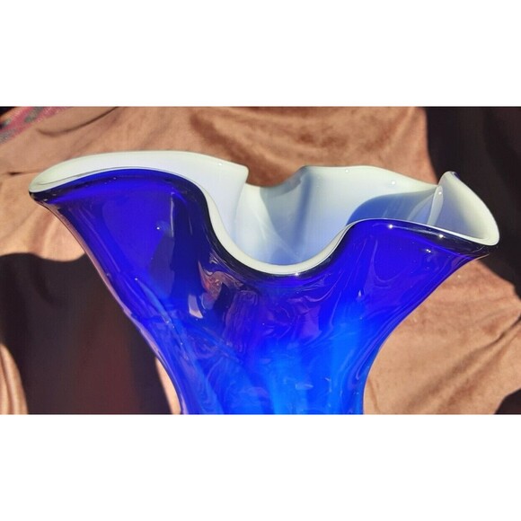 Cased Glass Blown Vase by Cavalier, Blue & White - Picture 5 of 10